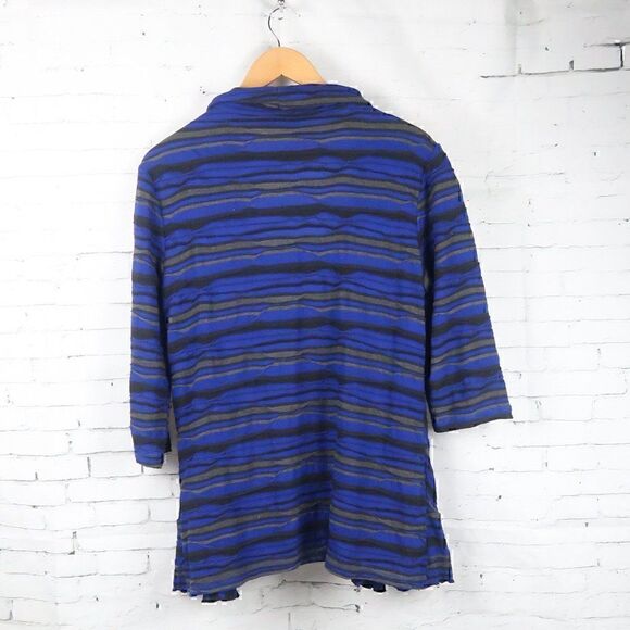 SOFT WORKS BLUE & BLACK STRIPE 3/4 SLEEVE RUFFLE FRONT WITH BUILT IN TOP SIZE L - Picture 7 of 9
